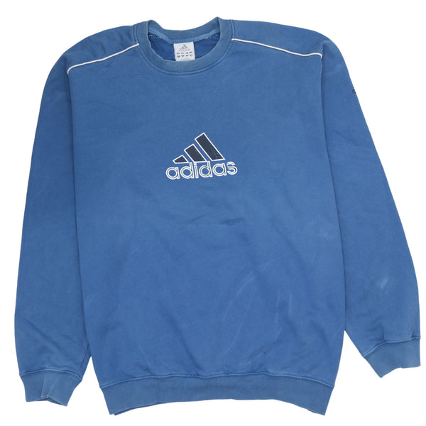 Adidas Vintage 90's Spellout Crew Neck Sweatshirt XL Blue