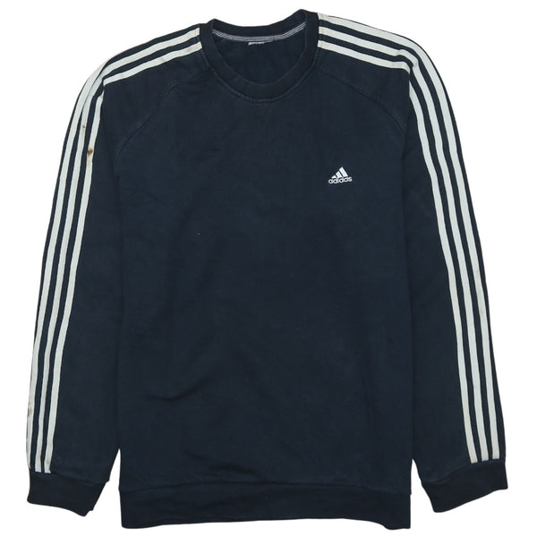 Adidas Vintage 90s Striped Sleeve Crew Neck Sweatshirt XL Black Cotton