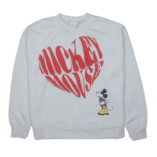 Vintage Disney 90s Mickey Mouse White Crew Neck Sweatshirt Medium