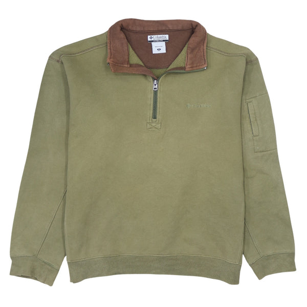 Columbia 90's Khaki Green Lightweight Quarter Zip Sweatshirt - Medium