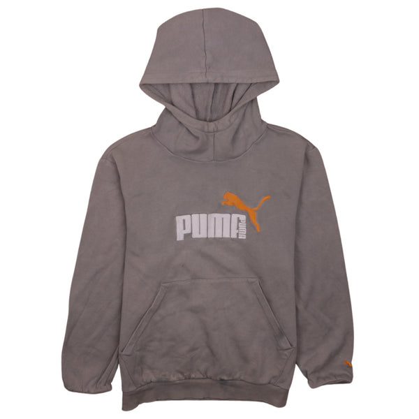 Puma Women's 90s Spellout Pullover Hoodie Large Grey Vintage Style
