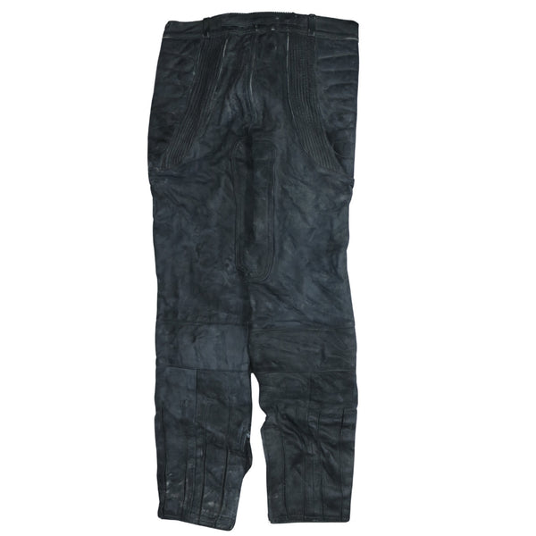 Retro 90's Black Heavyweight Leather Trousers / Pants Size 32