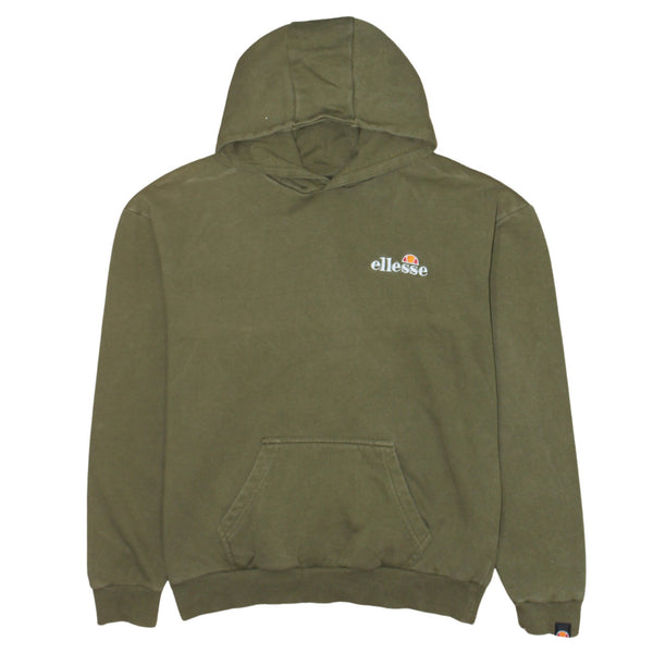 Ellesse 90's Drawstring Pockets Pullover Hoodie Large  Khaki Green