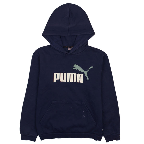 Puma Vintage 90s Women's Spellout Hoodie Large Navy Blue Pullover