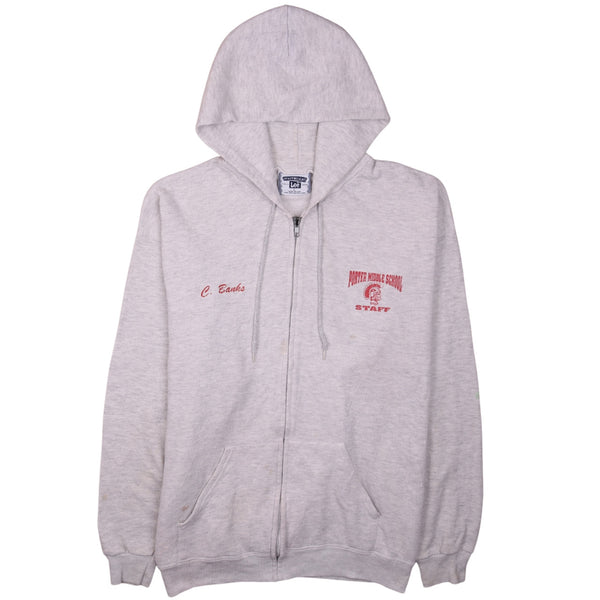 Lee 90's Large Grey Hoodie with Drawstring Pockets - Full Zip