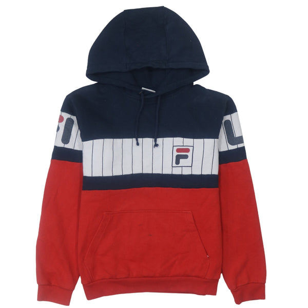 Fila 90's Small Men’s Navy Blue Pullover Hoodie with Drawstring Pockets