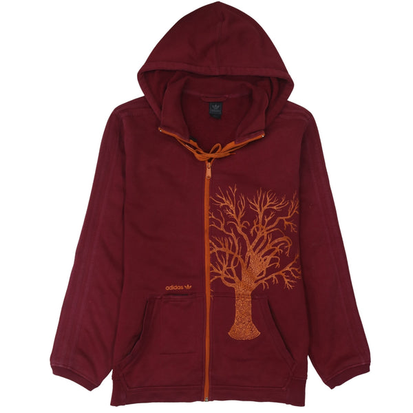 Adidas 90's Drawstring Pockets Full Zip Up Hoodie Medium Red