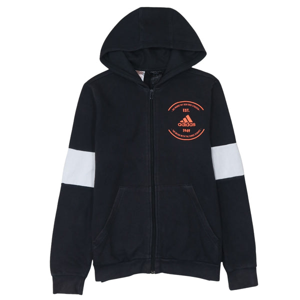 Adidas 90's Drawstring Pockets Full Zip Up Hoodie Medium Black