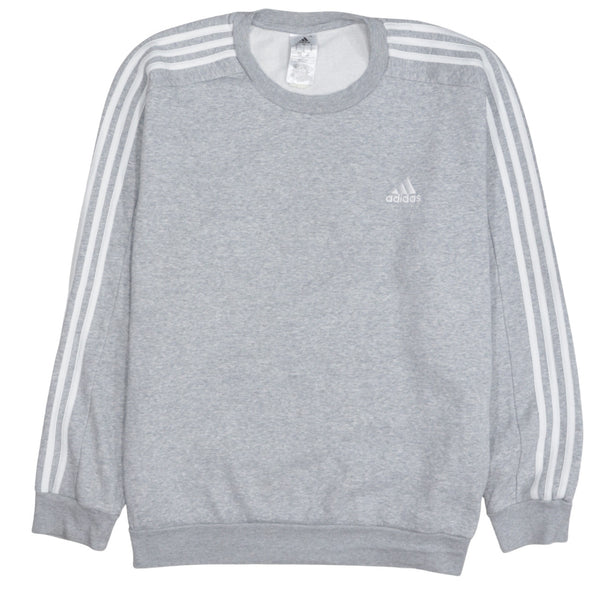 Adidas 90's Striped Sleeve Crew Neck Sweatshirt Large Grey