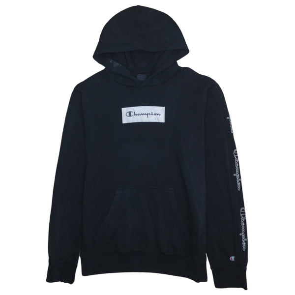 Champion 90's Spellout Pullover Hoodie Medium Black Vintage