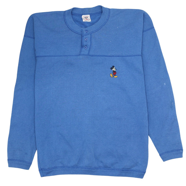 Disney Vintage 90's Blue Long Sleeve Polo Shirt, XL Quarter Button