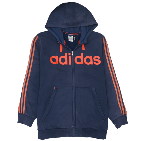 Adidas 90's Navy Blue Spellout Full Zip Hoodie XLarge