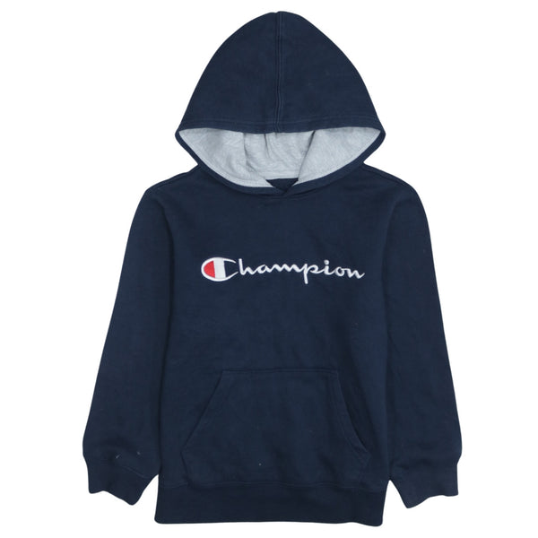 Champion 90's Spellout Pullover Hoodie Medium Navy Blue