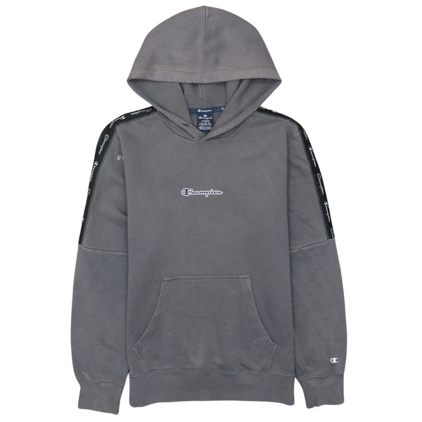 Vintage Champion 90's Large Grey Pullover Hoodie with Drawstring Pockets