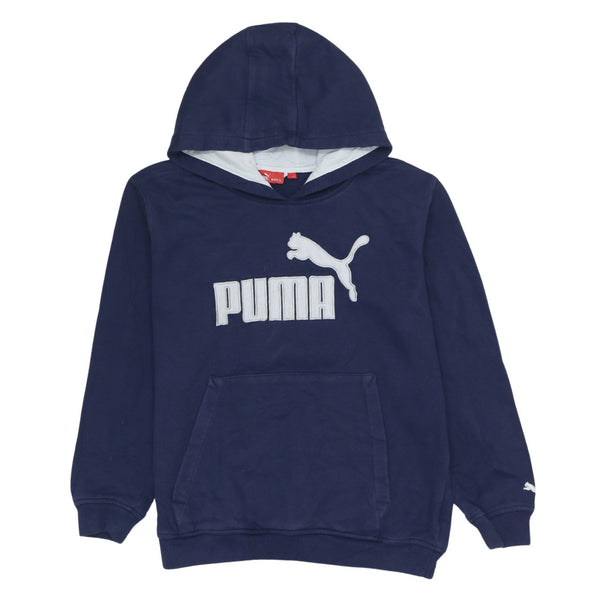 Puma 90's Vintage Spellout Pullover Hoodie Navy Blue Large Unisex