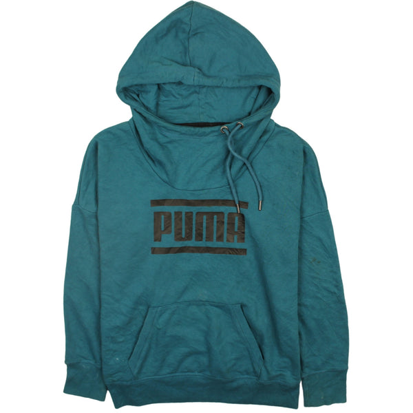 Puma Vintage 90s Turquoise Blue Green Hoodie Large Pullover Spellout