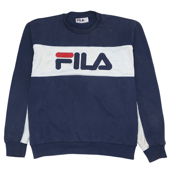 Vintage Fila 90's Navy Blue Spellout Crew Neck Sweatshirt Men's Large