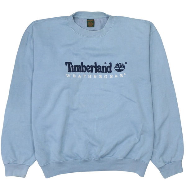 Timberland 90's Vintage Spellout Crew Neck Sweatshirt Large Blue