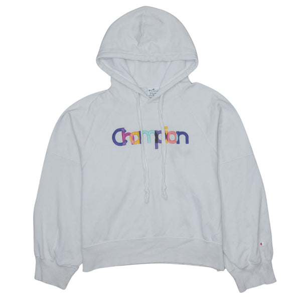 Champion White Spellout Pullover Hoodie Medium 90's Vintage