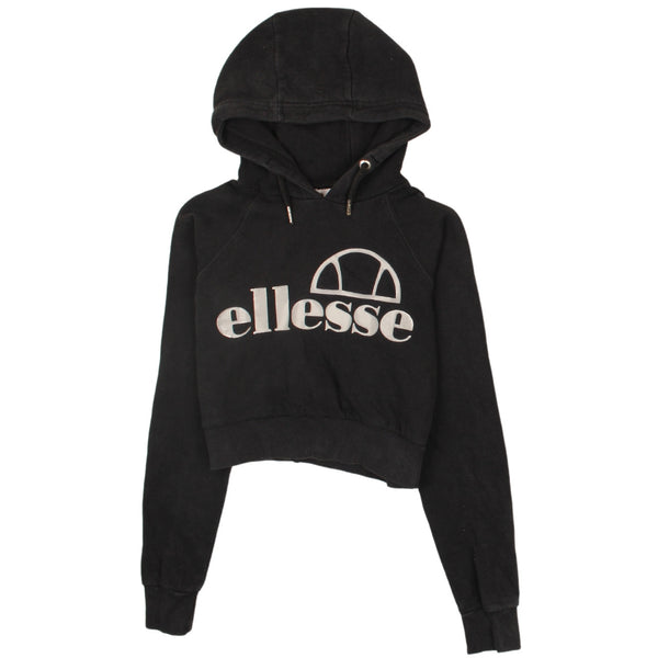 Ellesse 90's Black Crop Spellout Hoodie Women's Small Vintage