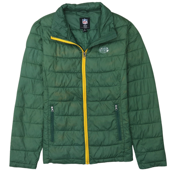 NFL 90's Lightweight Full Zip Up Puffer Jacket Medium Green