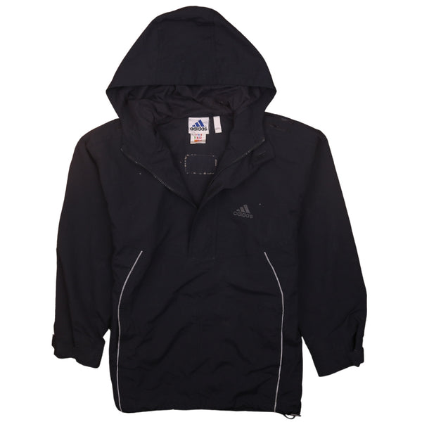Adidas Women's Large 90's Black Hooded Windbreaker Vintage Look
