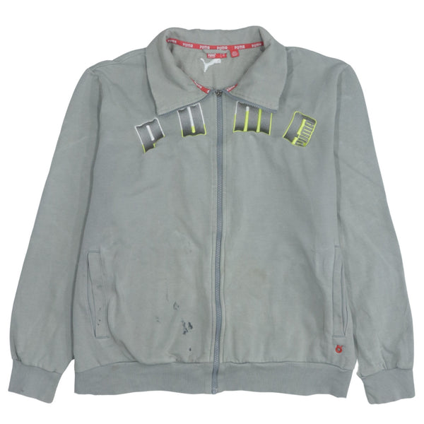 Puma 90's Vintage Spellout Full Zip Up Sweatshirt Men's Large Grey