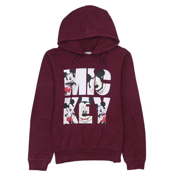 Disney 90's Mickey Mouse Pullover Hoodie Medium  Burgundy Red