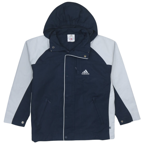 Adidas 90's Hooded Full Zip Windbreaker - Small Navy Blue Vintage