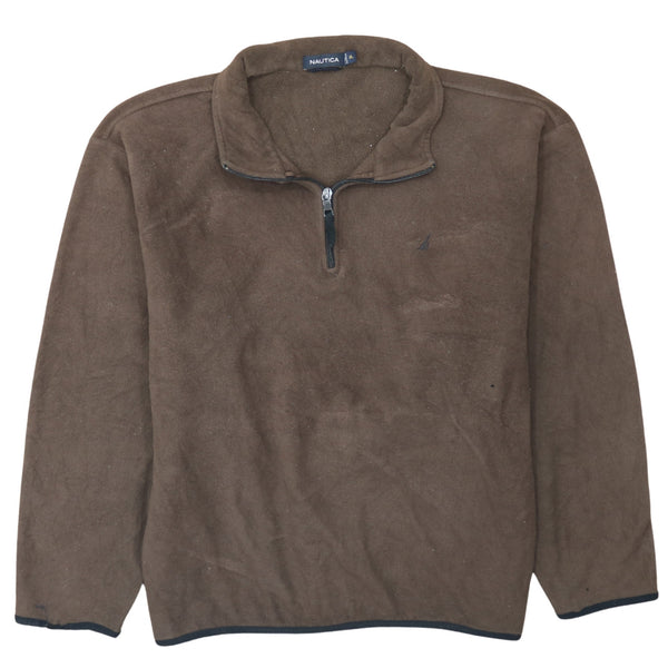 Vintage Nautica 90's Brown Quarter Zip Fleece Jumper XLarge Hiking Warm