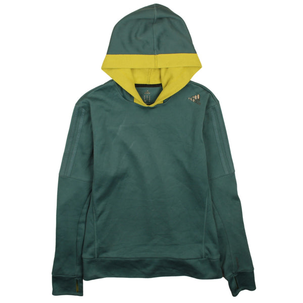 Adidas 90's Green Pullover Hoodie with Striped Sleeves, Men's Small