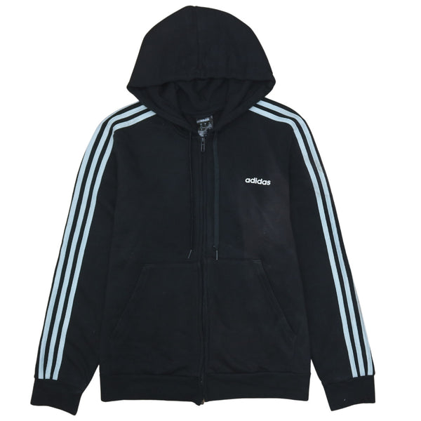 Adidas Vintage 90's Black Full Zip Hoodie XLarge with Striped Sleeves