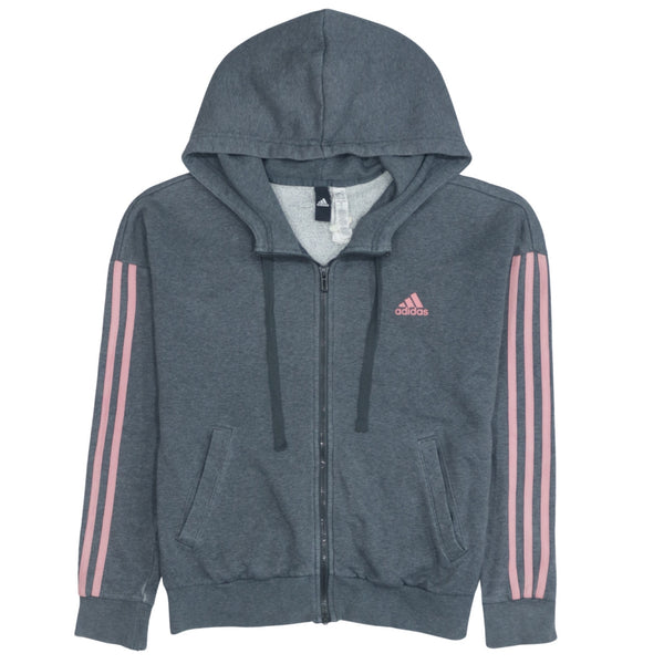 Adidas Vintage 90's Grey Striped Sleeve Full Zip Hoodie Small Women's