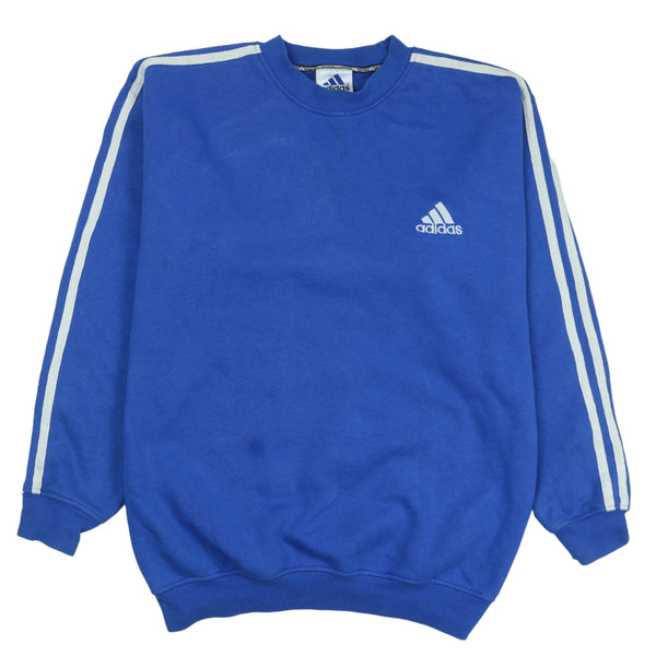 Adidas 90's Blue Striped Sleeve Crew Neck Sweatshirt Small