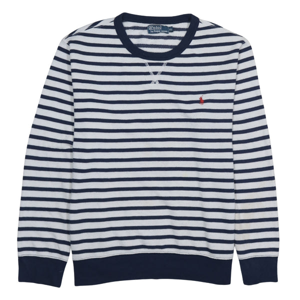 Polo Ralph Lauren 90's Striped Crew Neck Sweatshirt XLarge Navy Blue