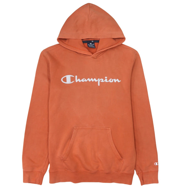 Champion 90's Spellout Pullover Hoodie Medium Orange