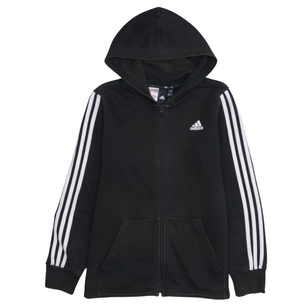 Adidas 90's Striped Sleeve Full Zip Up Hoodie Large Black