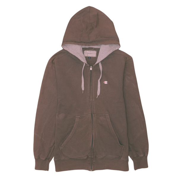 Champion 90's Drawstring Pockets Full Zip Up Hoodie Small Brown