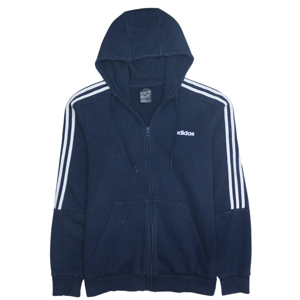 Adidas 90's Striped Sleeve Full Zip Up Hoodie Large Navy Blue