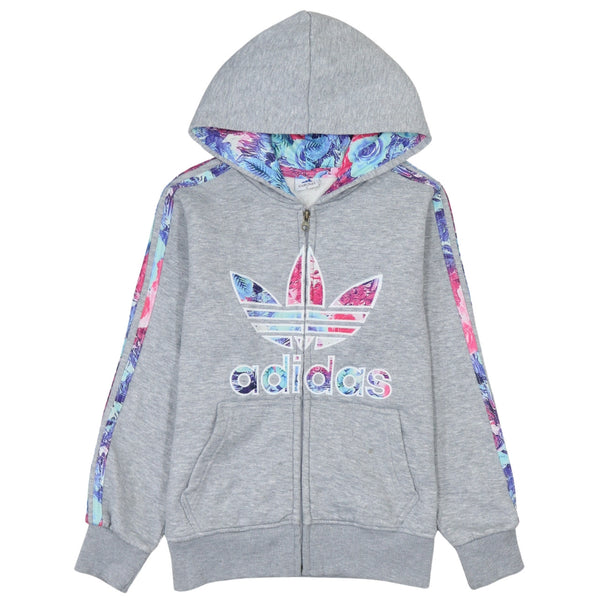 Adidas 90's Grey Spellout Full Zip Hoodie, Men's Small