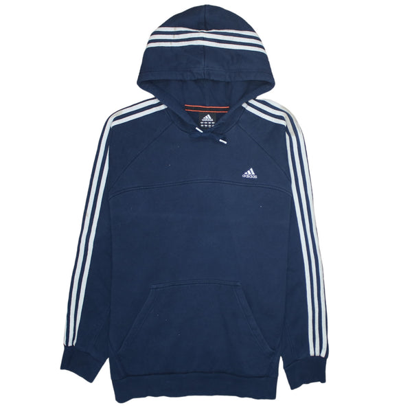 Adidas 90's Striped Sleeve Pullover Hoodie Large Navy Blue