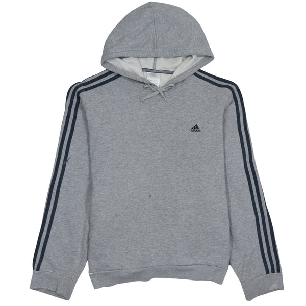 Adidas 90's Striped Sleeve Pullover Hoodie Large Grey