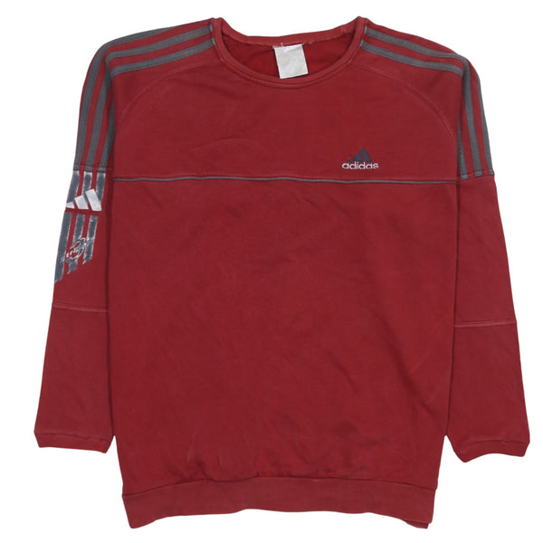 Adidas 90's Striped Sleeve Crew Neck Sweatshirt Large  Red