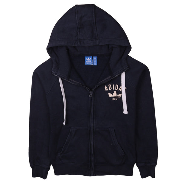 Adidas 90's Drawstring Pockets Full Zip Up Hoodie Small Black