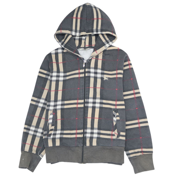 Burberry 90's Plain Full Zip Up Hoodie Large Grey