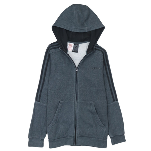 Adidas 90's Striped Sleeve Full Zip Up Hoodie Large Grey