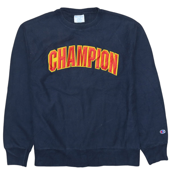 Champion 90's Spellout Navy Blue Crew Neck Sweatshirt Men's Large