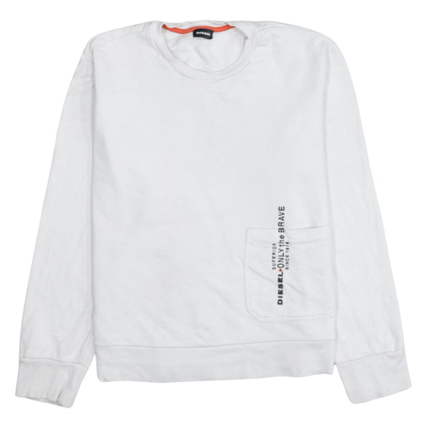 Diesel 90's Lightweight Crew Neck Sweatshirt Small  White