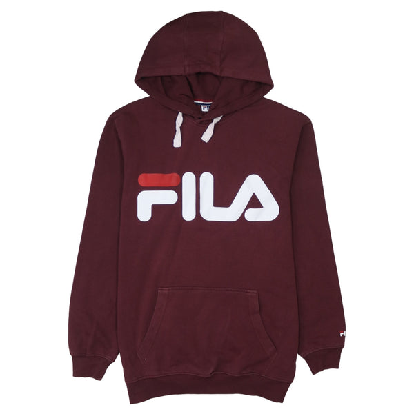 Vintage Fila 90's Burgundy Red Spellout Hoodie Small Pullover