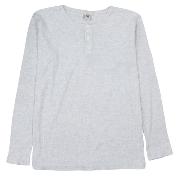 Levi's 90's Long Sleeve Quarter Button Polo Shirt Large Grey